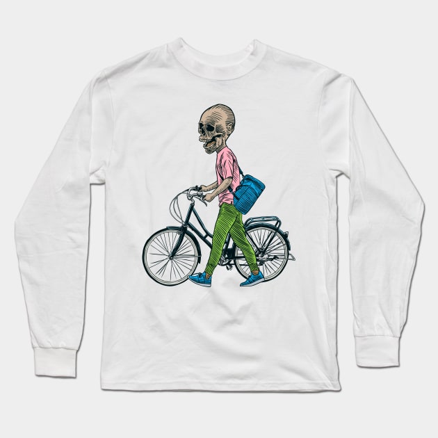 Skull Push Bicycle Long Sleeve T-Shirt by jafaris